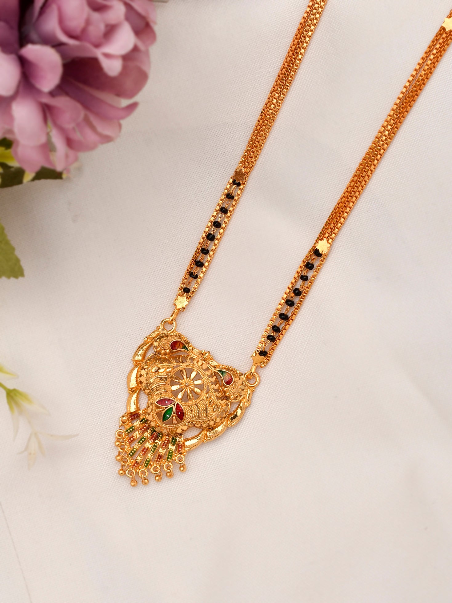Tarika Black Beads Gold Plated Mangalsutra for Women Online
