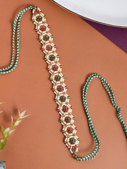 Women Gold-Plated Pearls Beaded Meenakari Head Chain