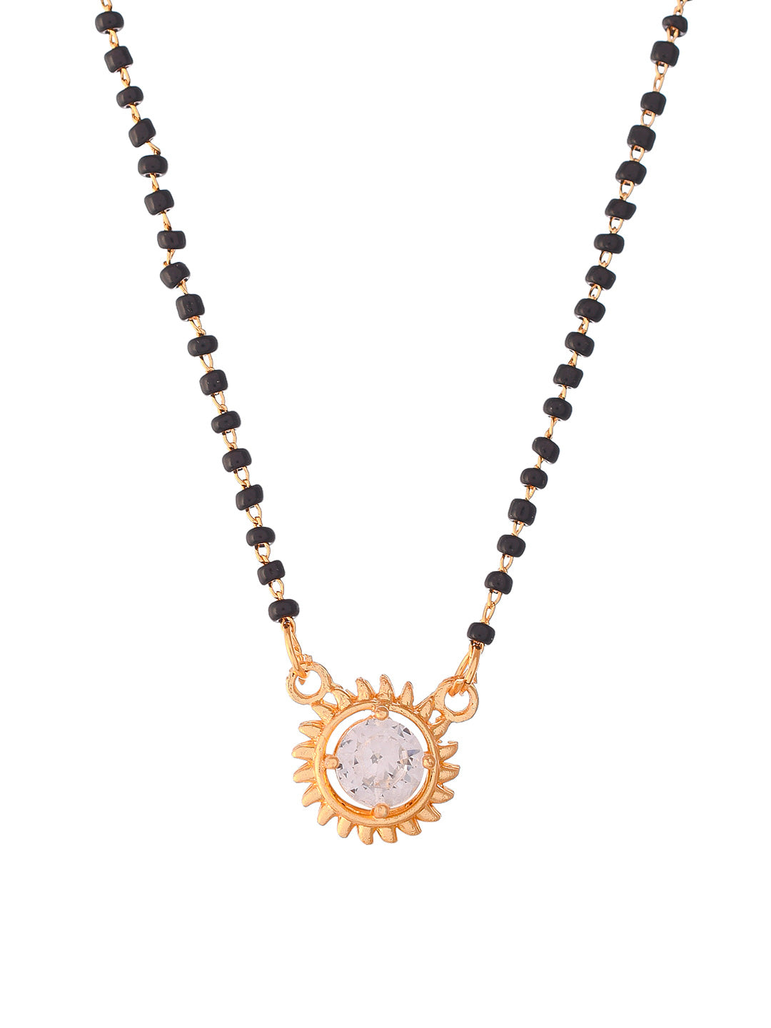 Gold Plated Black Stone Studded Beaded Circular Mangalsutra