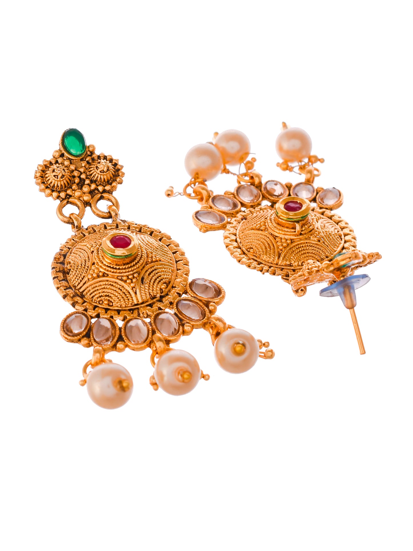 Gold Plated & Kundan Studded Beaded Temple Jewellery Set