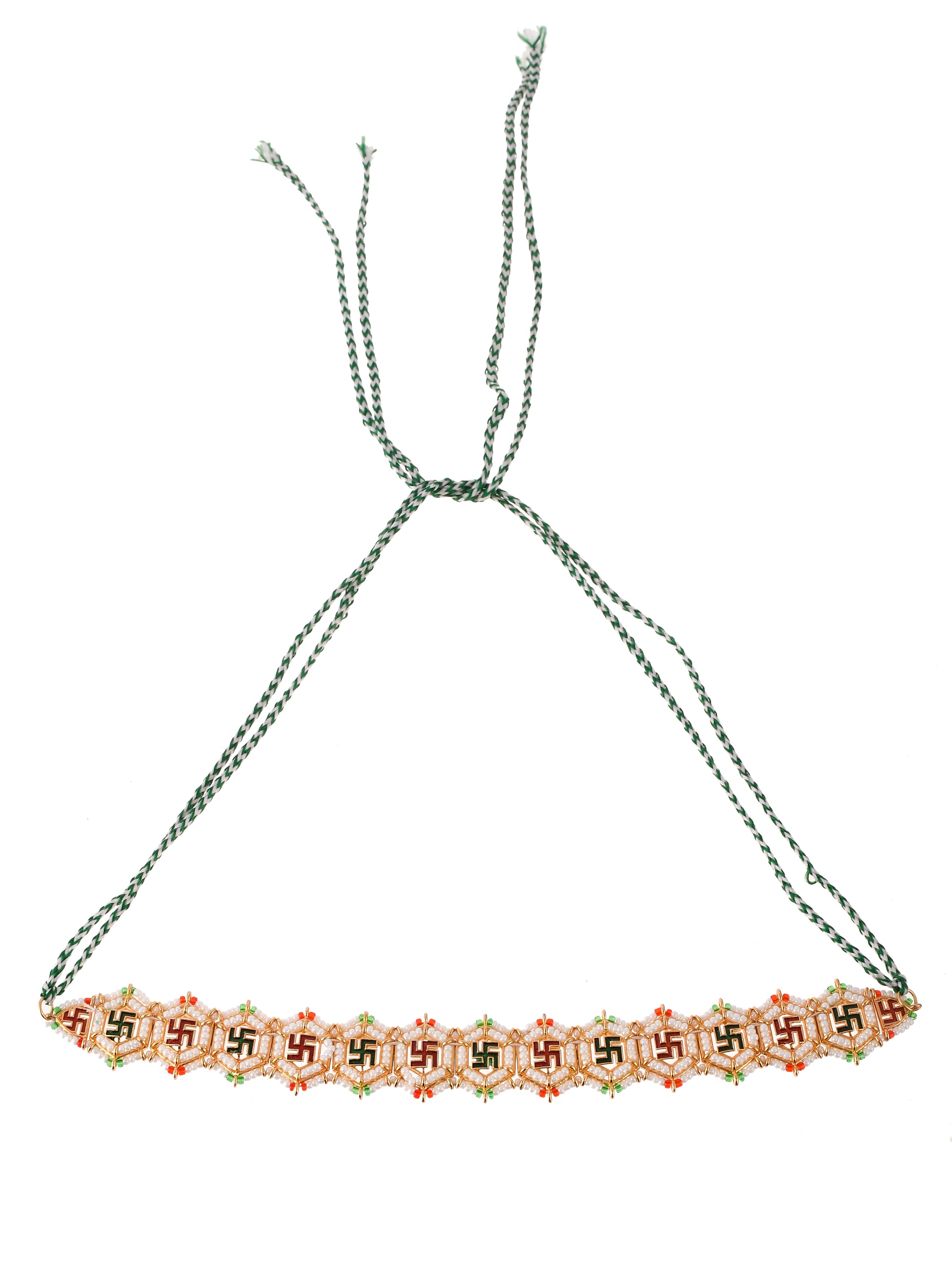 Women Gold-Plated Pearls Beaded Meenakari Head Chain