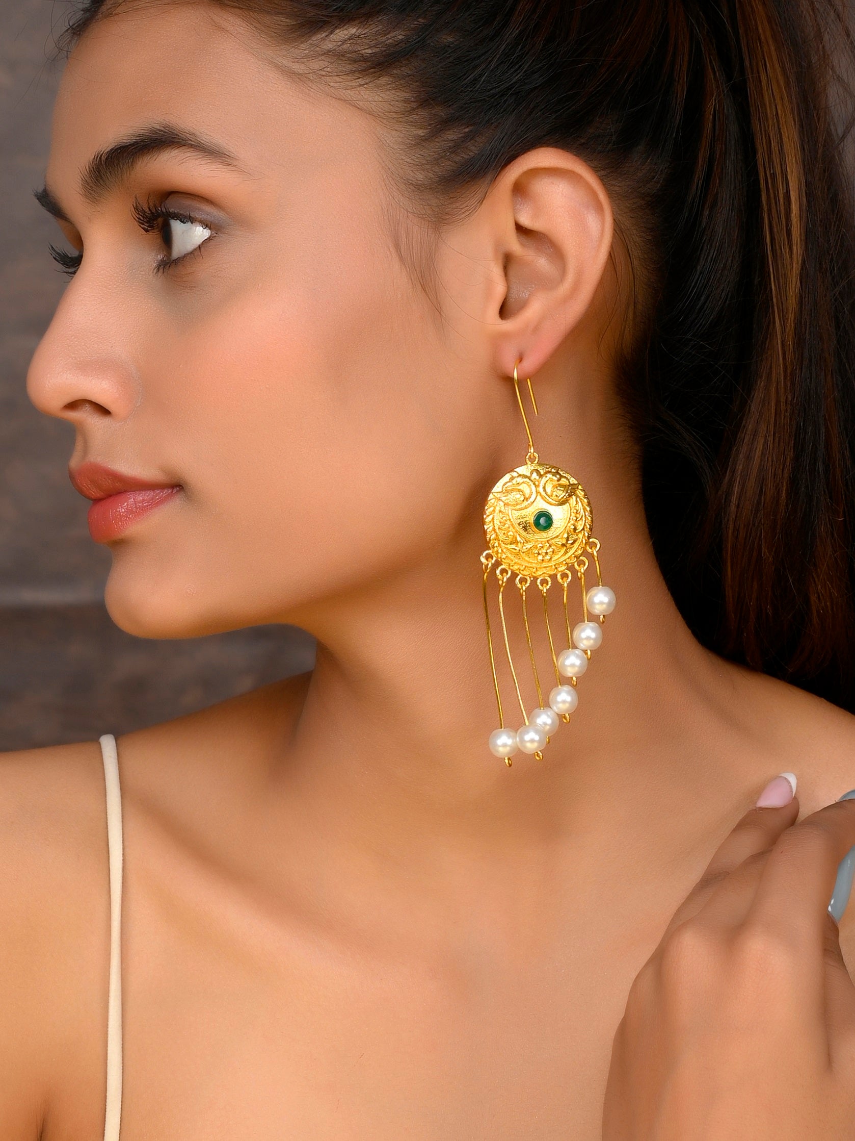 Gold Plated Long Dangle Earrings