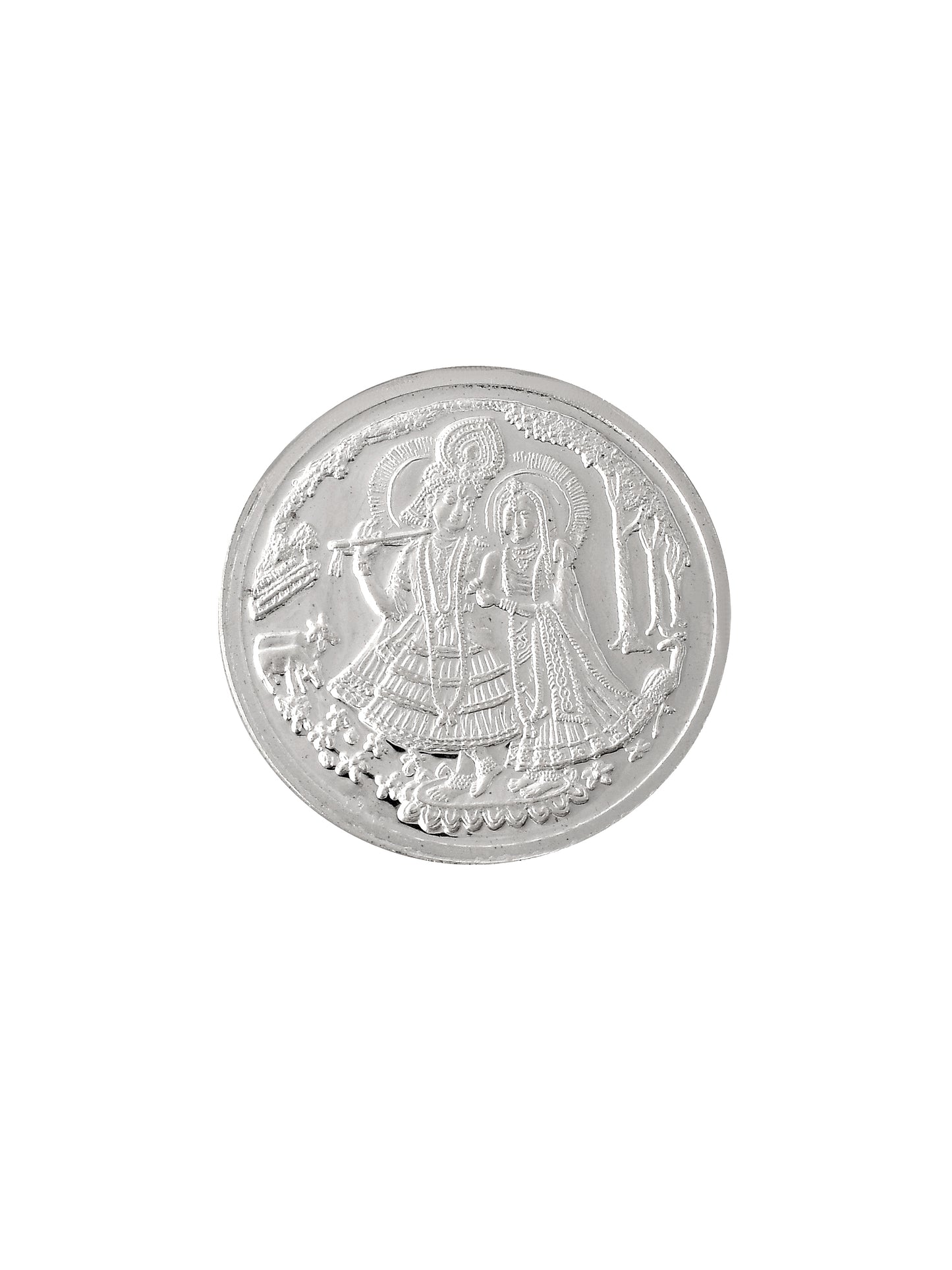 Silver Radha Krishna 10 Grams Circle Shaped 999 Silver Coin