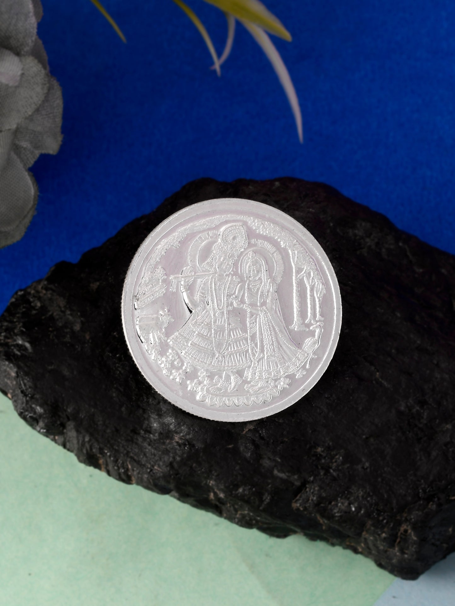 Silver Radha Krishna 10 Grams Circle Shaped 999 Silver Coin Online