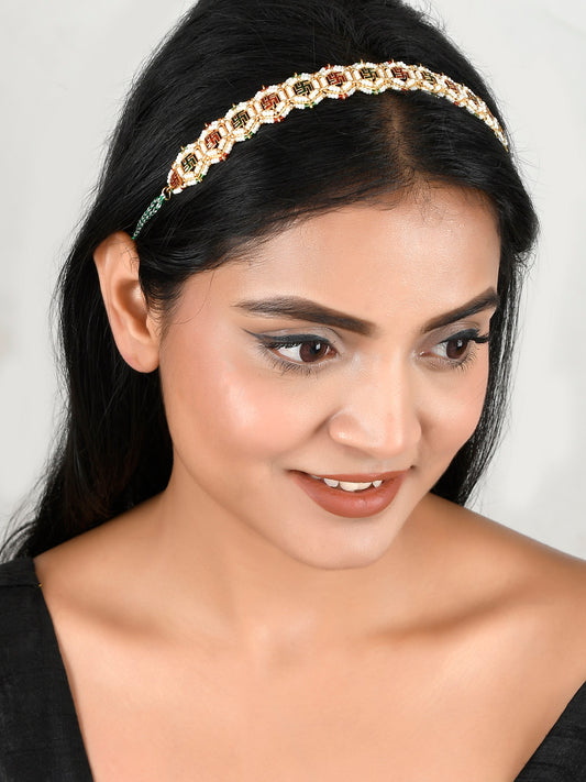 Women Gold-plated Pearls Beaded Meenakari Head Chain for Women Online