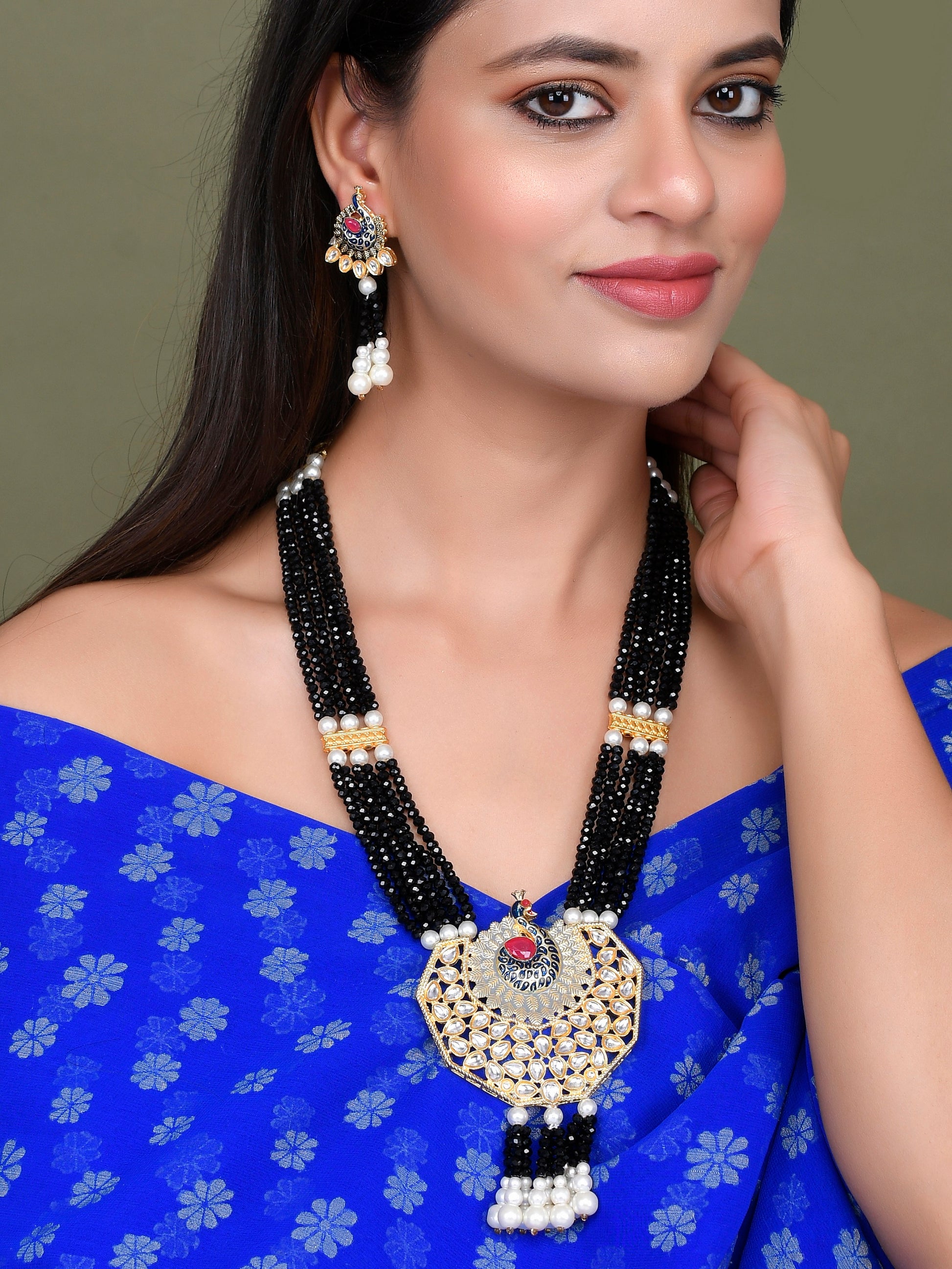 Gold Plated Peacock Long Layered Heavy Ethnic Jewellery Set