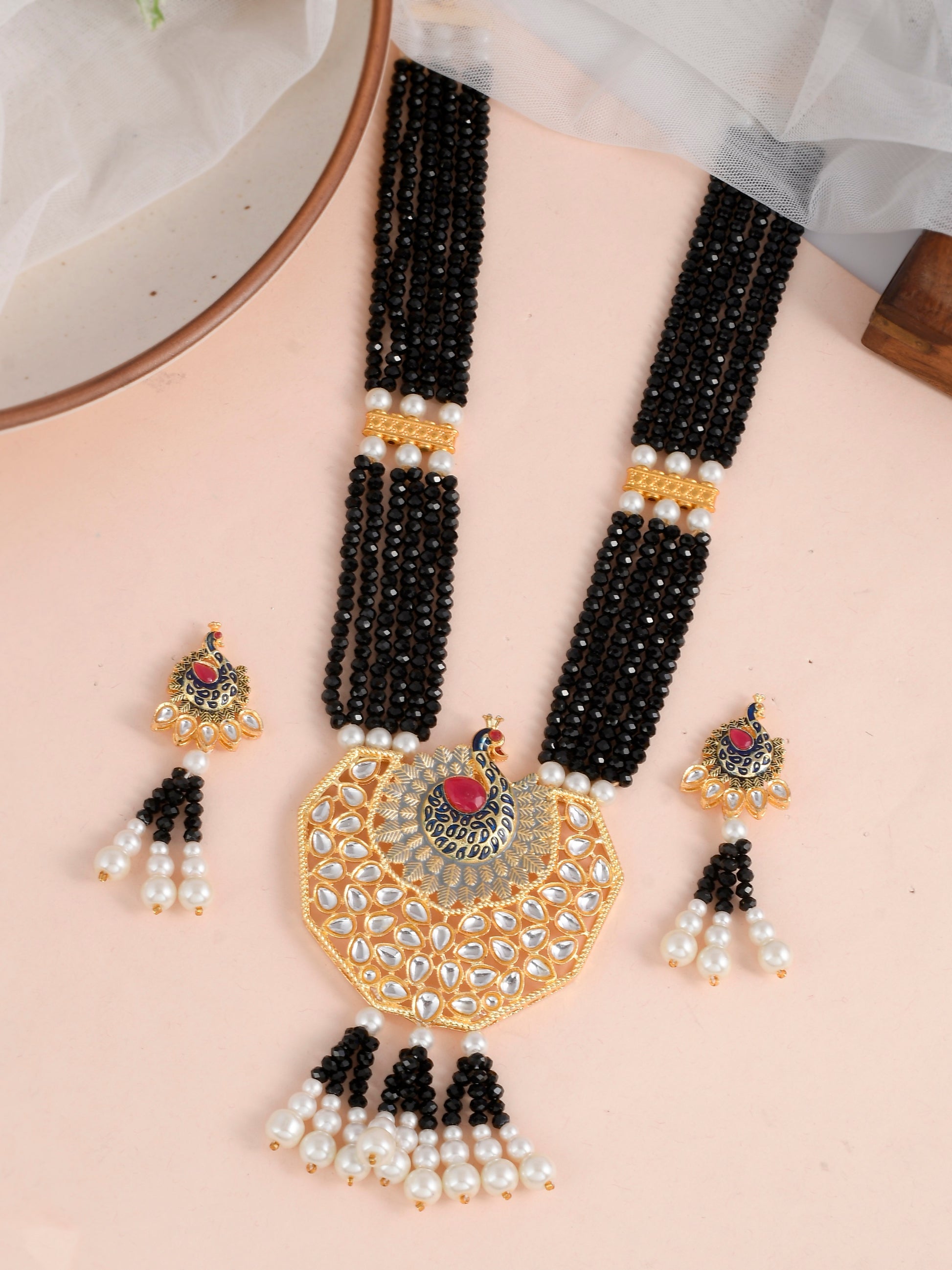 Gold Plated Peacock Long Layered Heavy Ethnic Jewellery Sets for Women Online