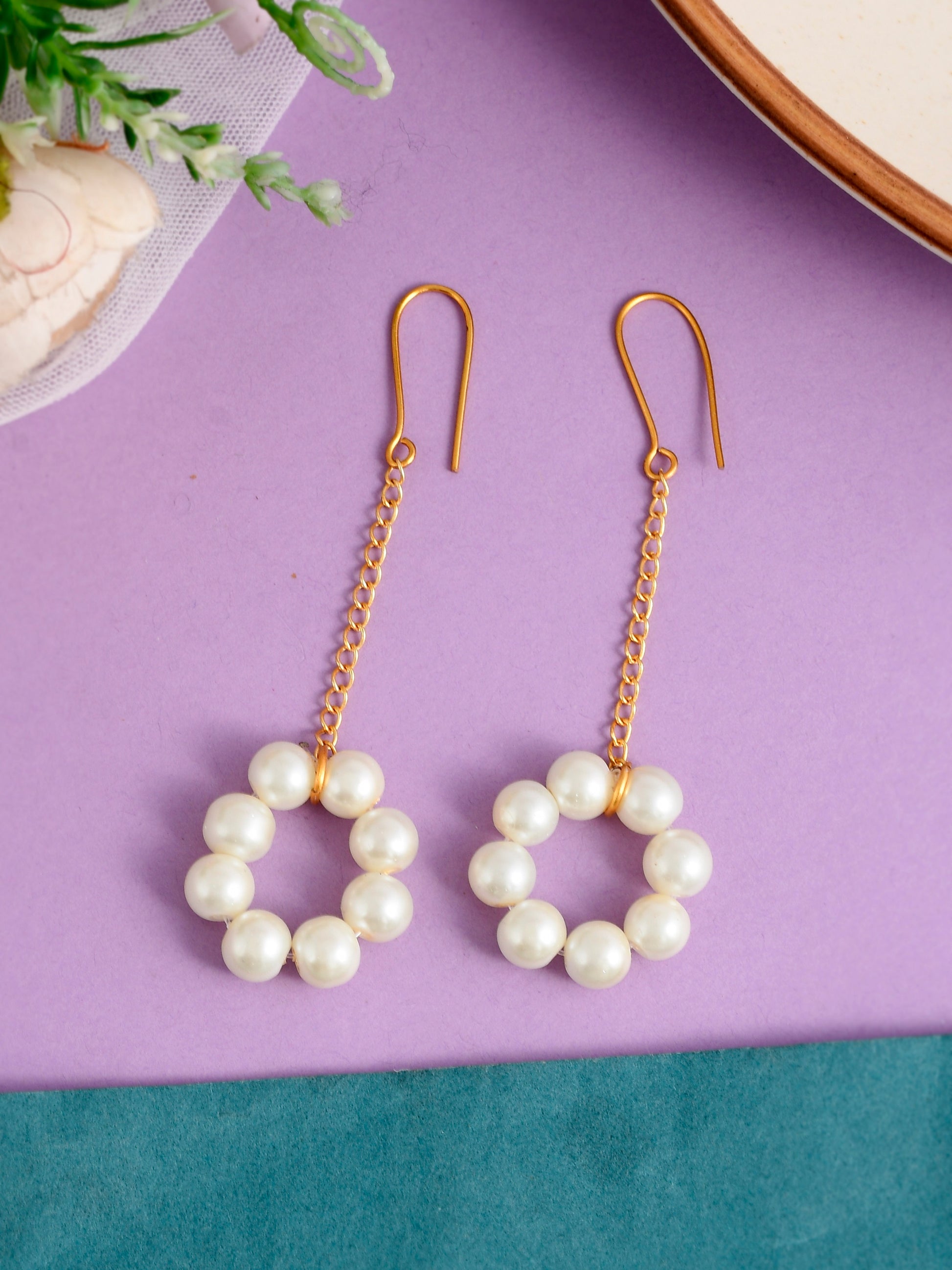 Gold Plated Pearl Chain Drop Earrings for Women Online