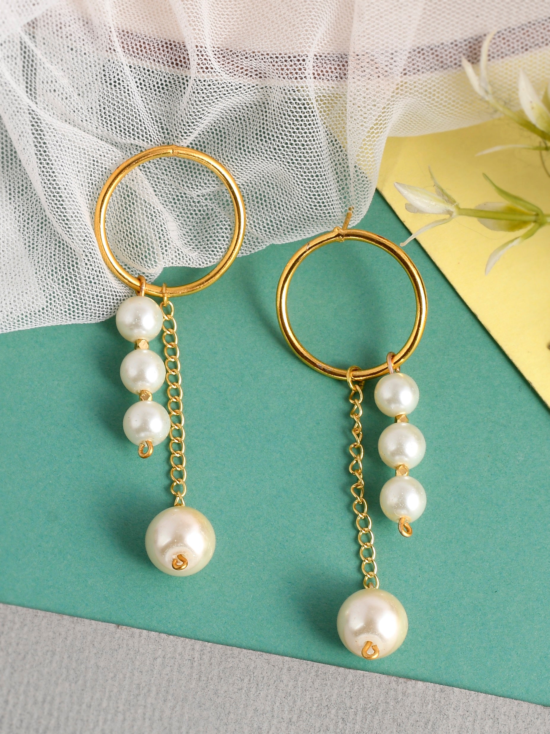 Gold Plated Pearl Dangle Earrings