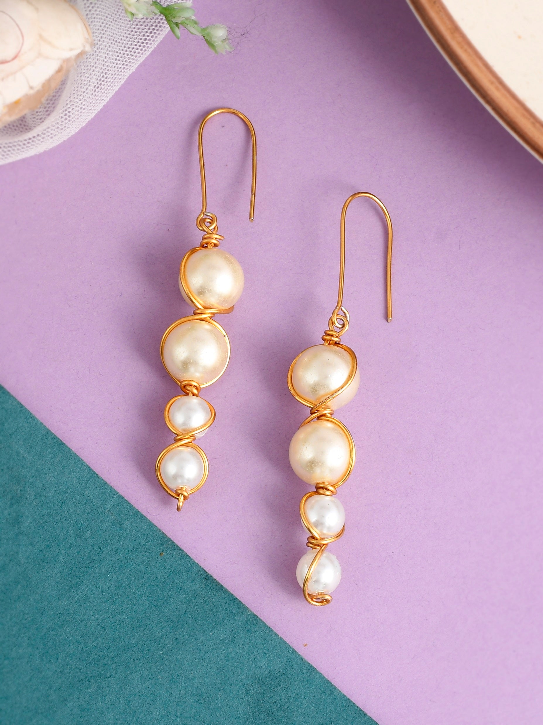 Gold Wire Pearl Drop Earrings for Women Online