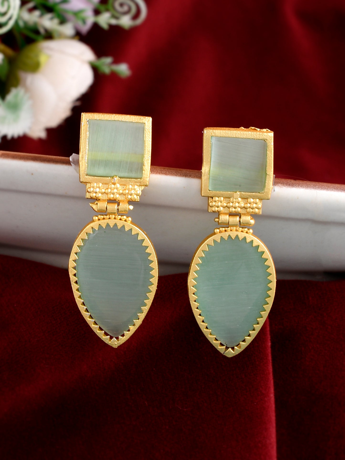 Green Ethnic Drop Earrings for Women Online