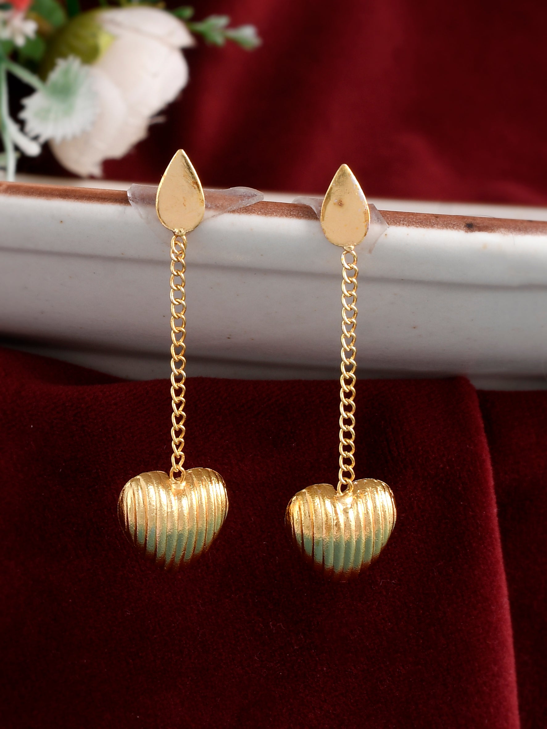 Gold Plated Handcrafted Heart Chain Earrings for Women Online
