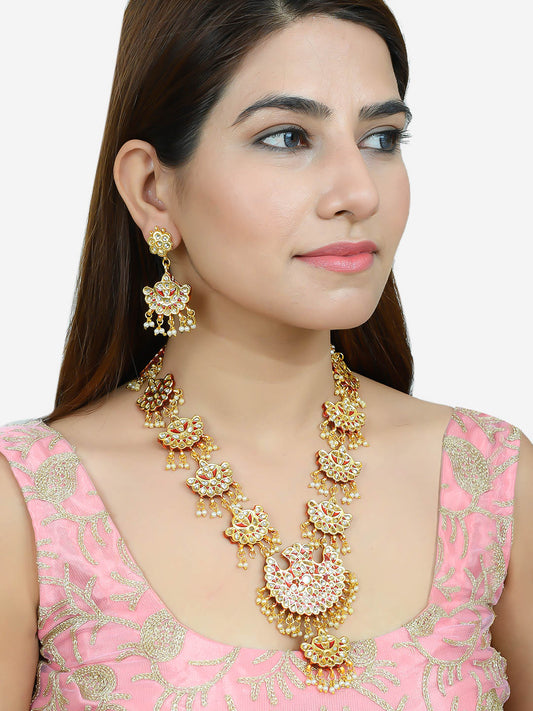 Red Traditional Gold Plated Kundan Meenakari Pearl Bridal Jewellery Sets for Women Online