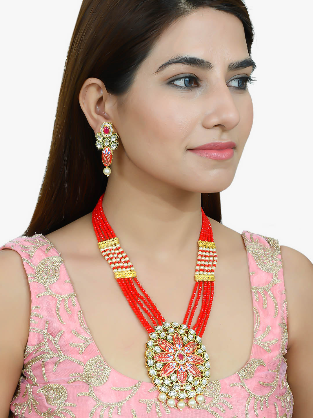 Red Meenakari Long Necklace Jewellery Sets for Women Online