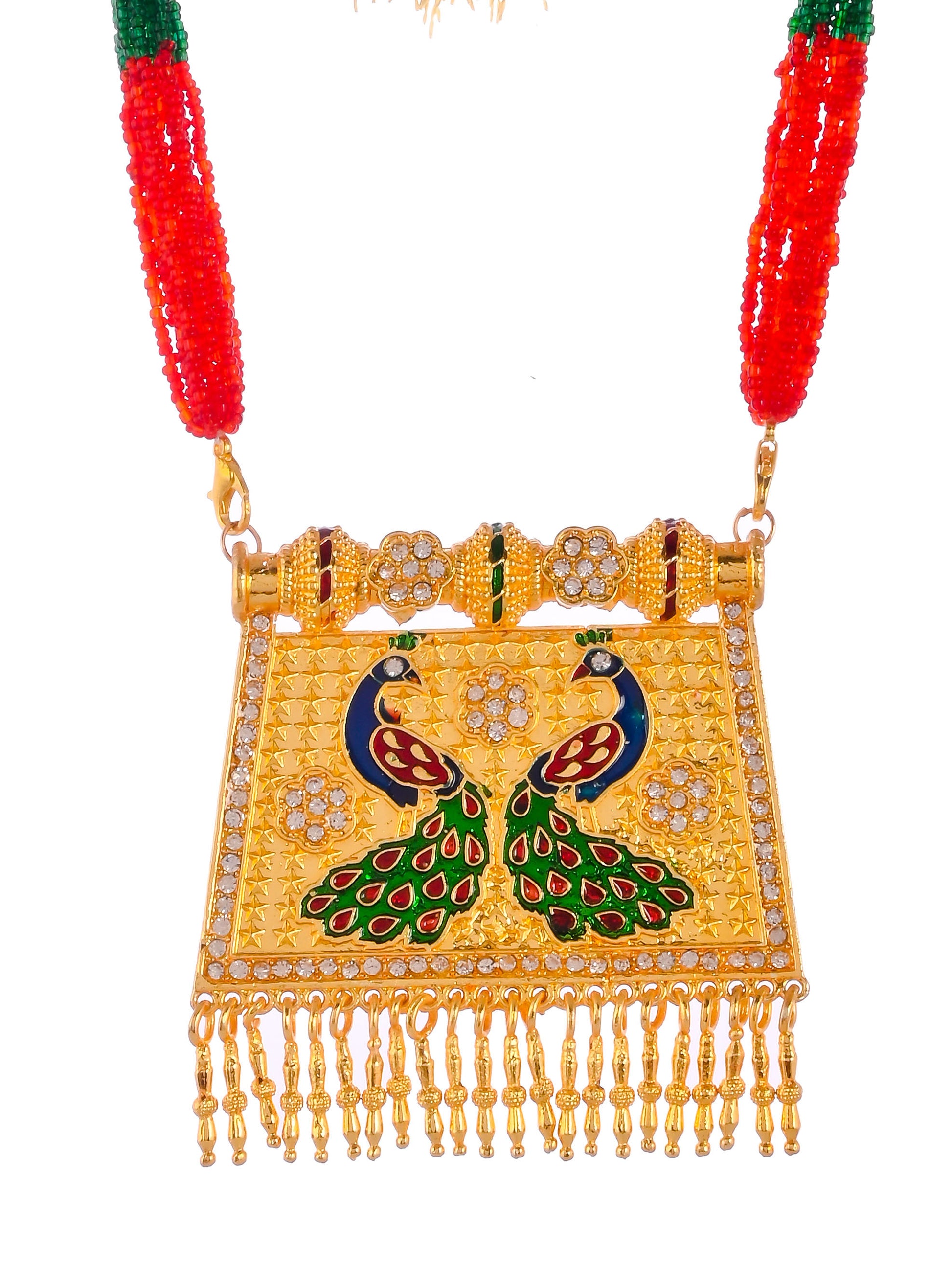 Necklace Tevta Gold Design Gold Tone Pink Stone Green Lakshmi