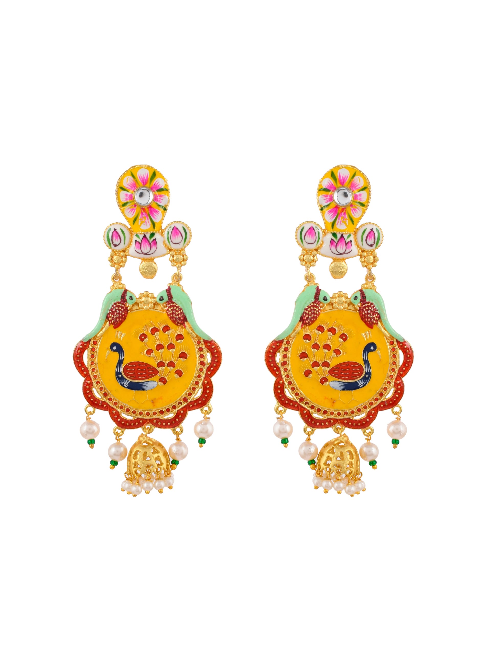Gold Plated Handpainted Ethnic Heavy Earrings