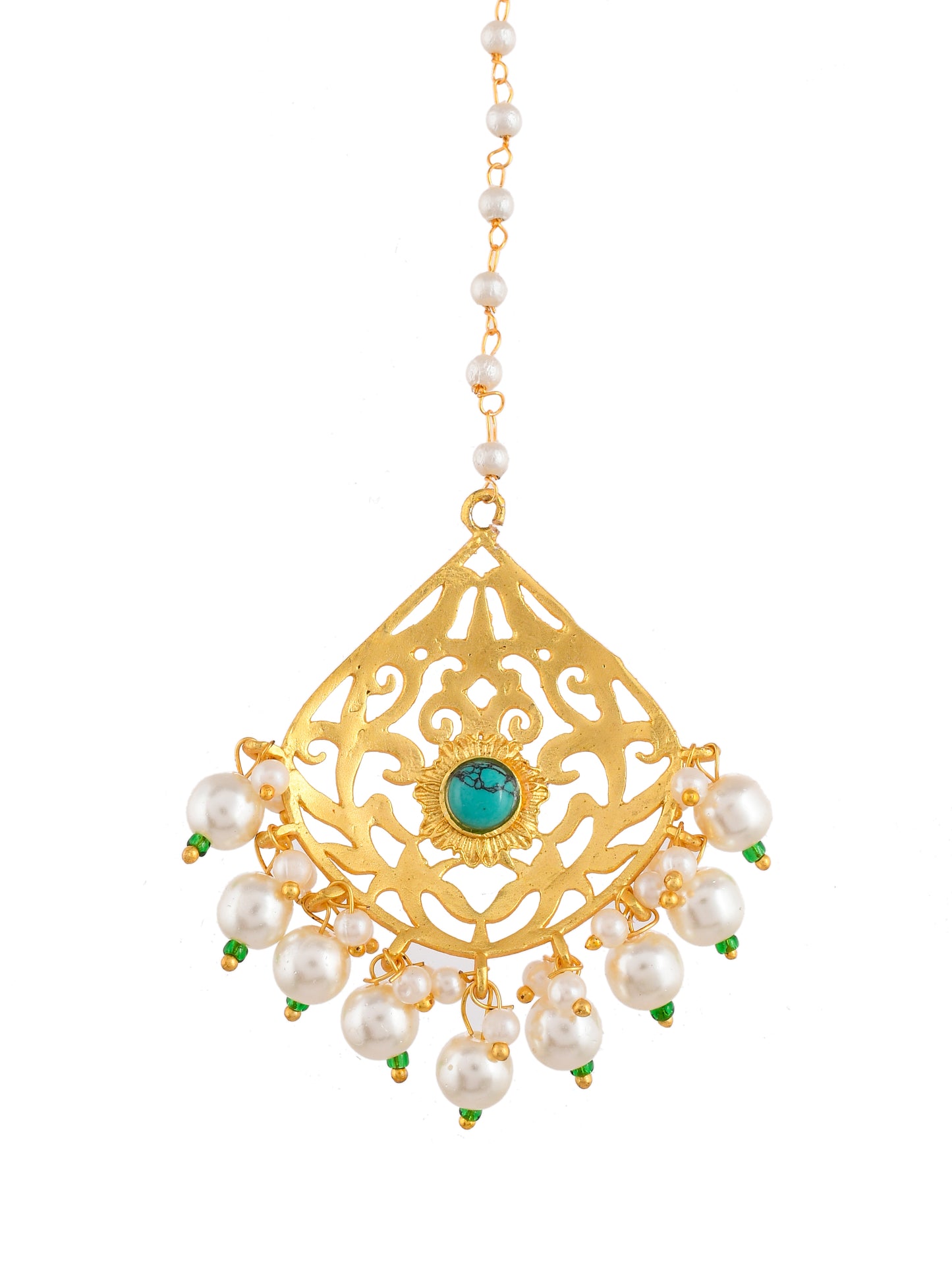 Gold Plated Handcrafted Pearl Maang Tikka