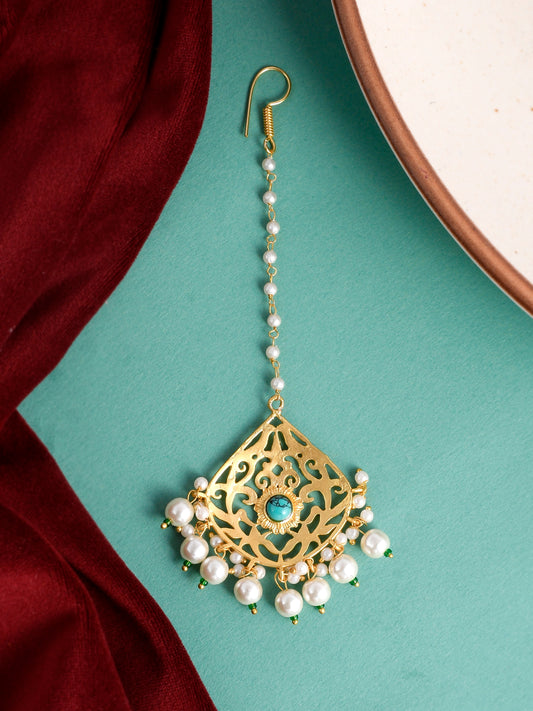 Gold Plated Handcrafted Pearl Maang Tikka for Women Online