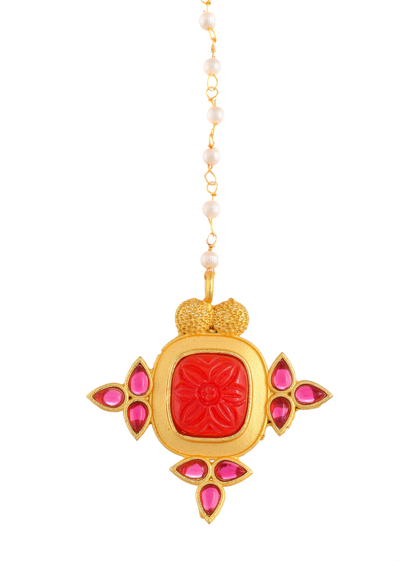 Gold Plated Red Floral Ethnic Maang Tikka