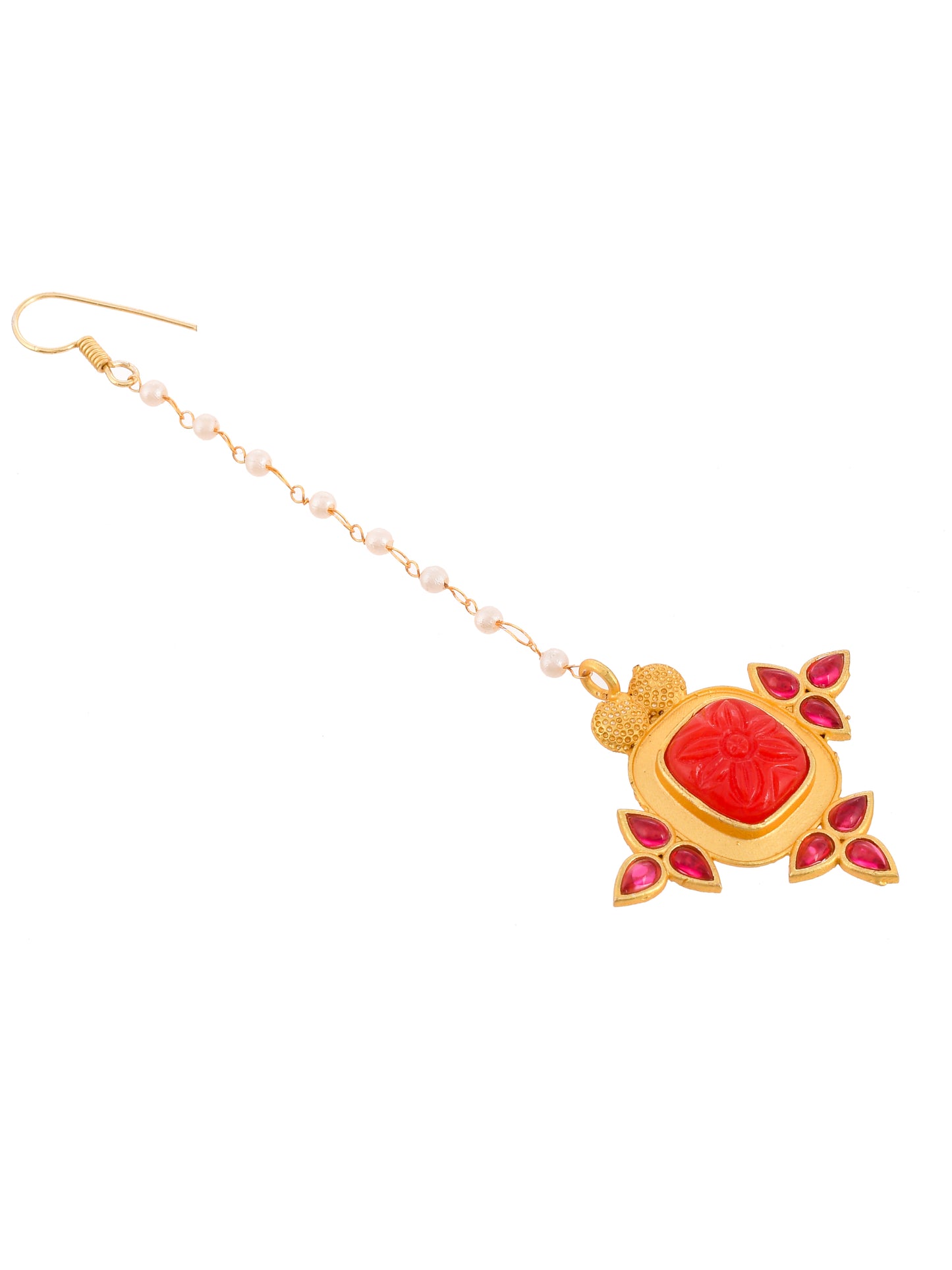 Gold Plated Red Floral Ethnic Maang Tikka