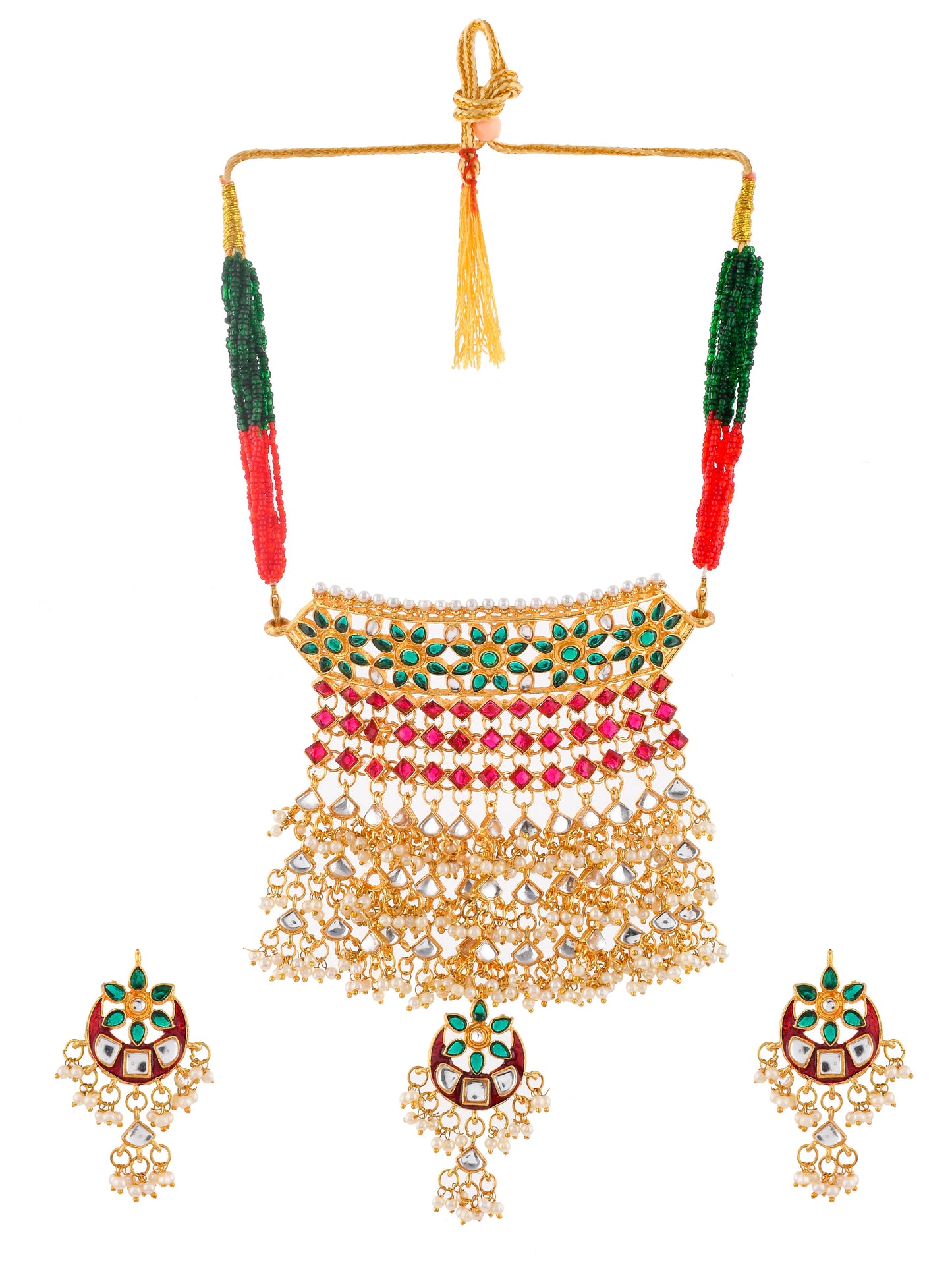 Gold Plated Kundan Meenakari Heavy Choker Jewellery Set With Maang Tikka