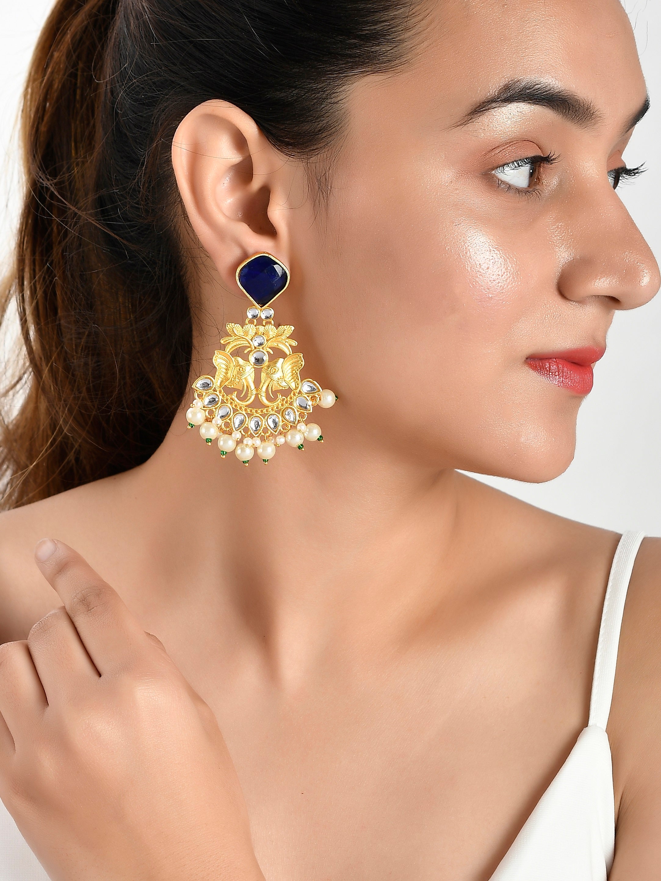 Classic Gold Polish Traditional Kundan Earrings For Girls/Women