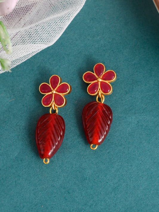 Gold Plated Red Stone Floral Earrings for Women Online