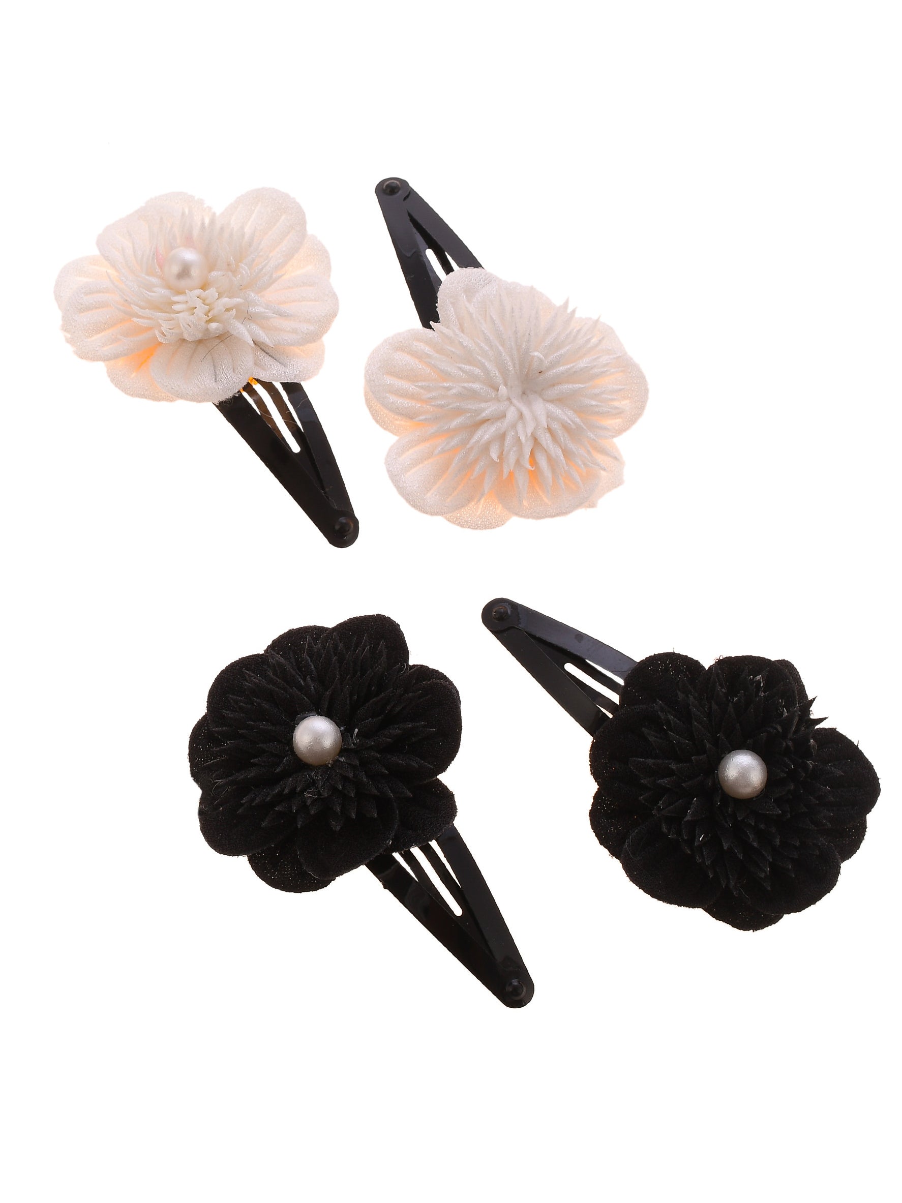 Set Of 2 Black White Embellished Floral Tic Tac Hair Clip