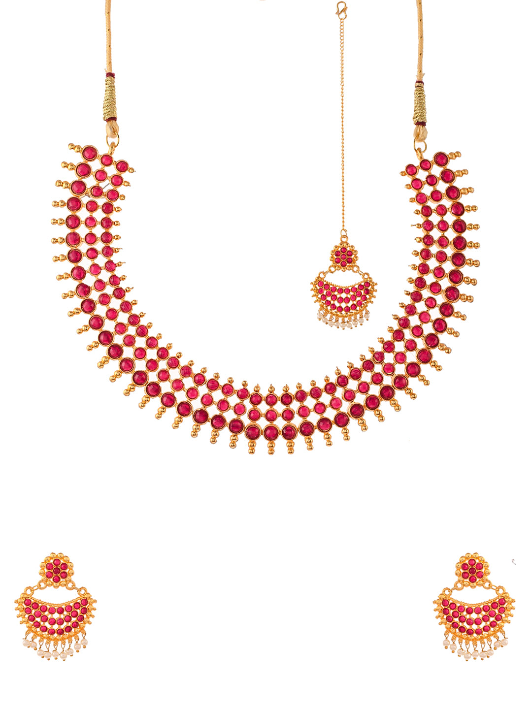 Gold Plated Heavy Bridal Jewellery Set With Maang Tikka