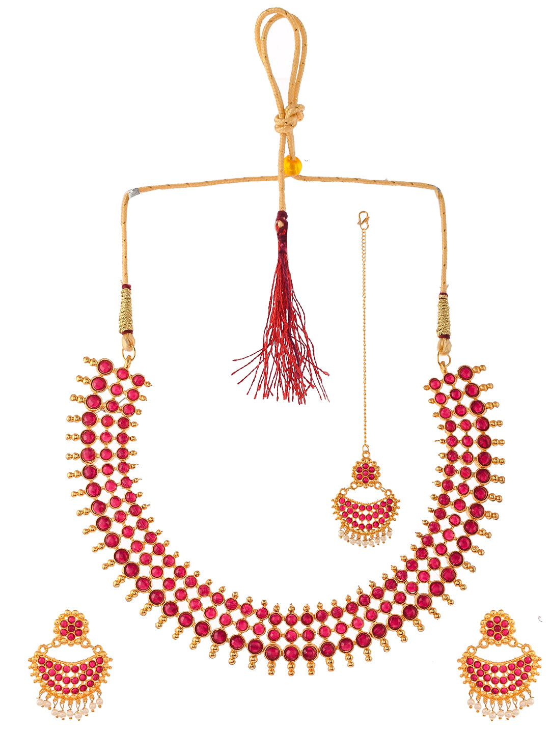 Gold Plated Heavy Bridal Jewellery Set With Maang Tikka
