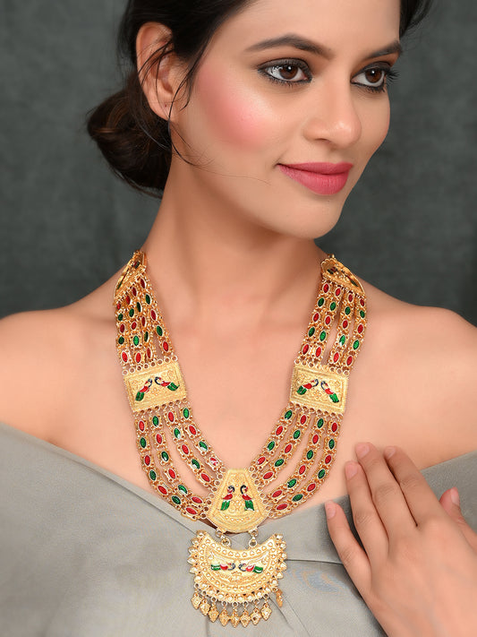Gold Plated Long Layered Heavy Handcrafted Unisex Gold Plated Necklace Women Online for