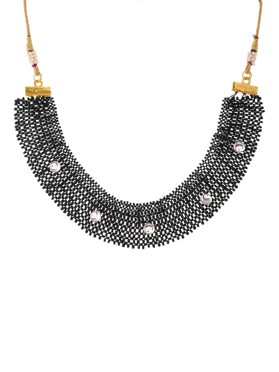 Gold Plated Black Beads Choker Necklace