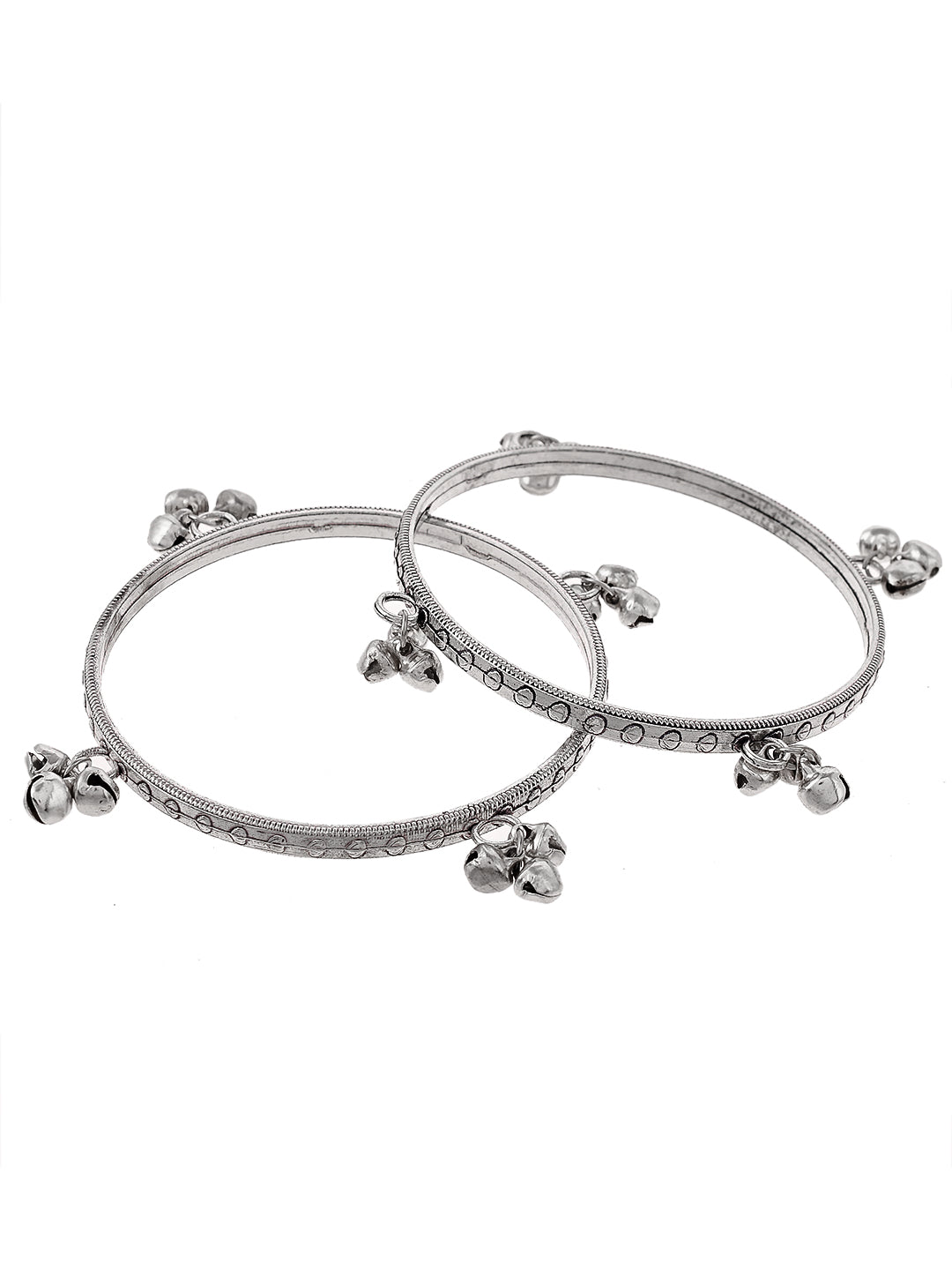 Set Of 2 Silver Plated Oxidised Ghungroo Bangles