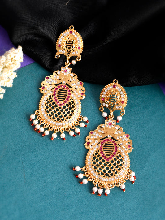 Gold Plated Ethnic Long Handcrafted Cubic Zirconia Dangle Earrings for Women Online
