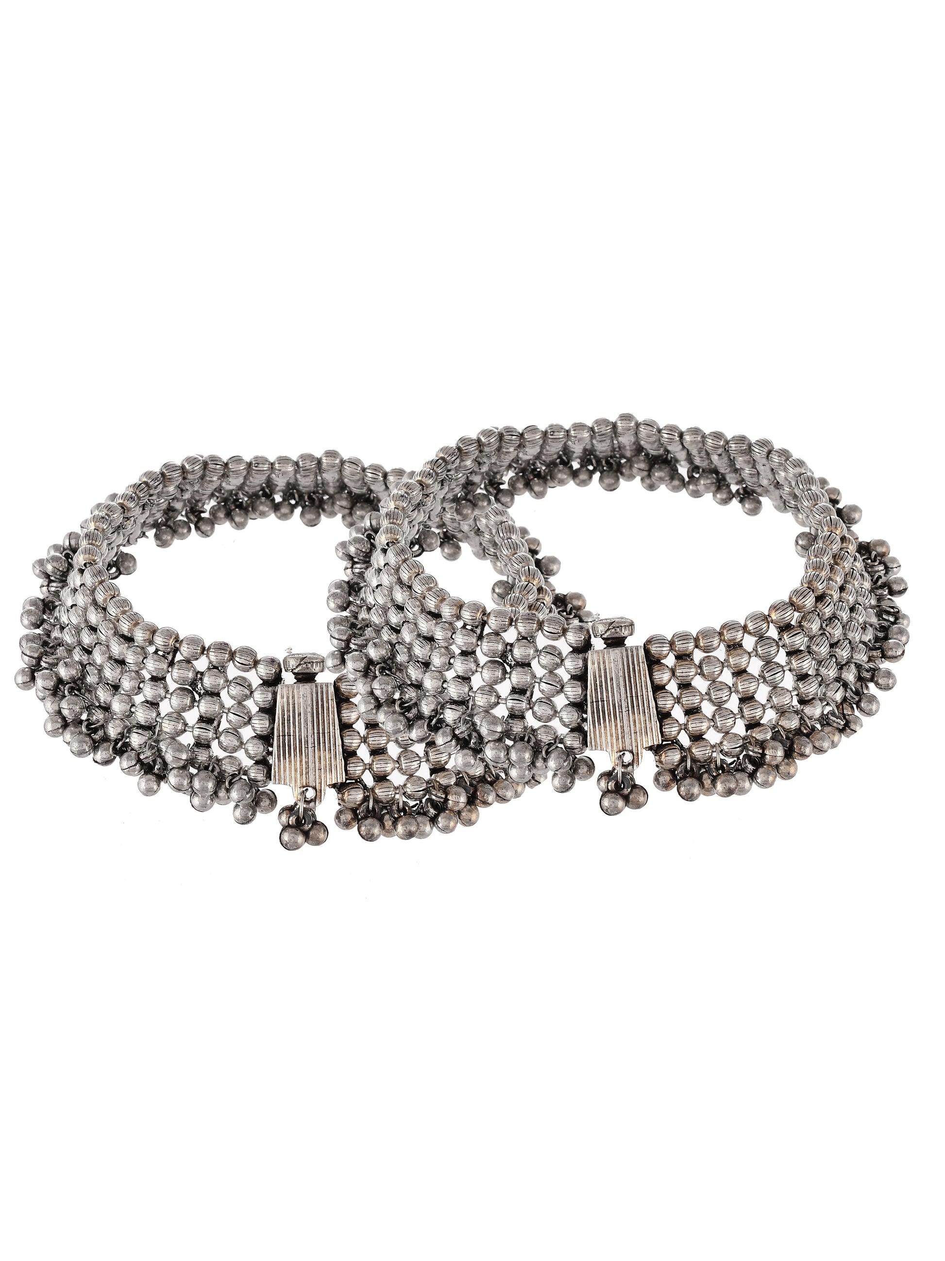Silver Plated Oxidised Ghungroo Anklets