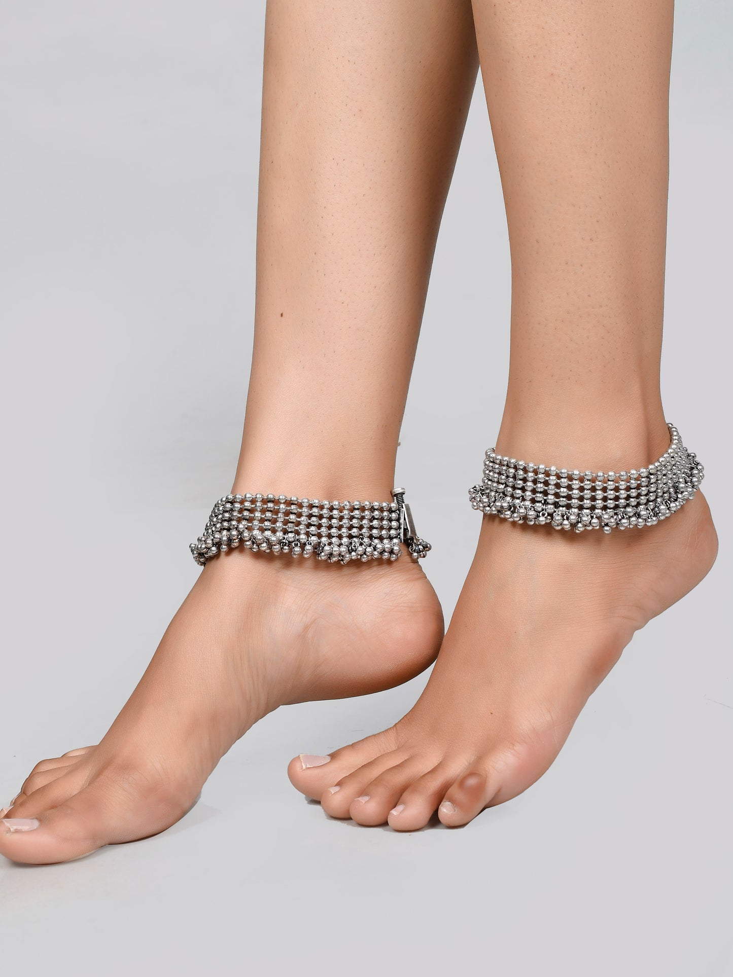 Silver Plated Oxidised Ghungroo Anklets