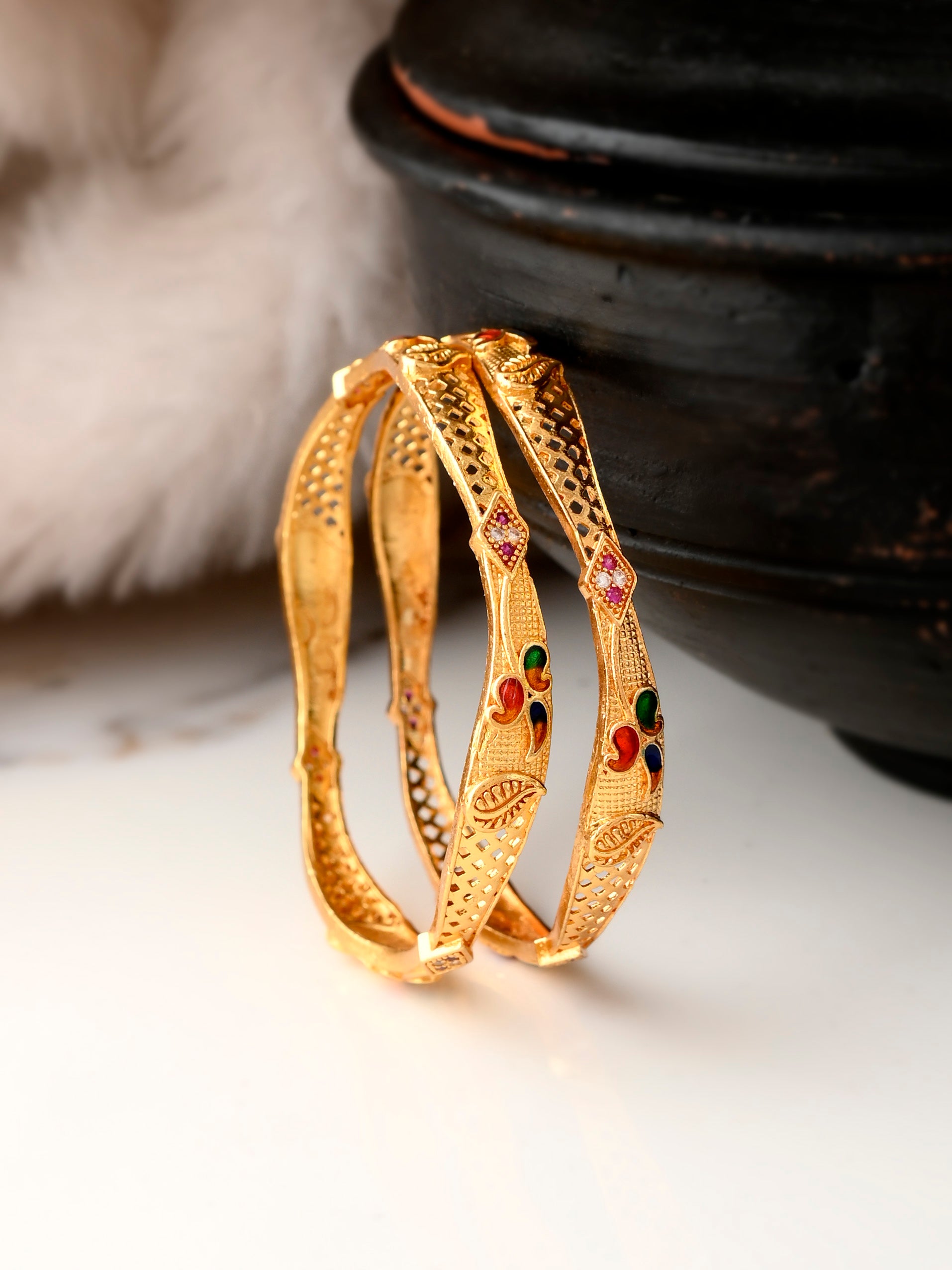 Set of 2 Gold Plated Handcrafted Bangles for Women Online