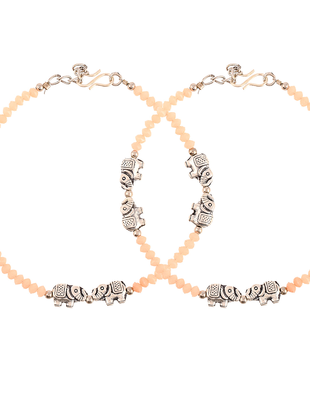 Oxidized peach Anklet Bracelet with Elephant Charm
