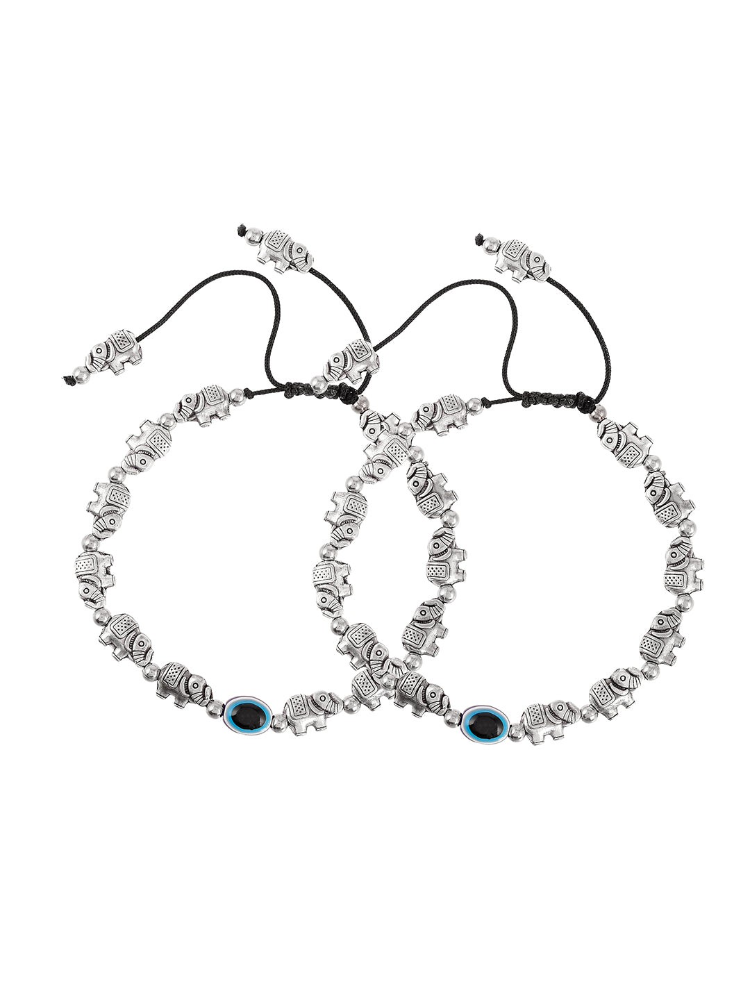 Silver Plated Oxidized Evil Eye Anklet for women