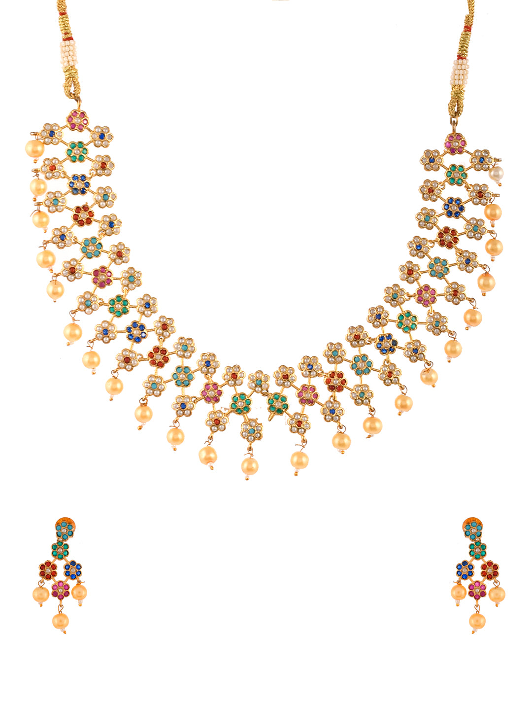 Gold Plated American Diamond Floral Heavy Jewellery Set