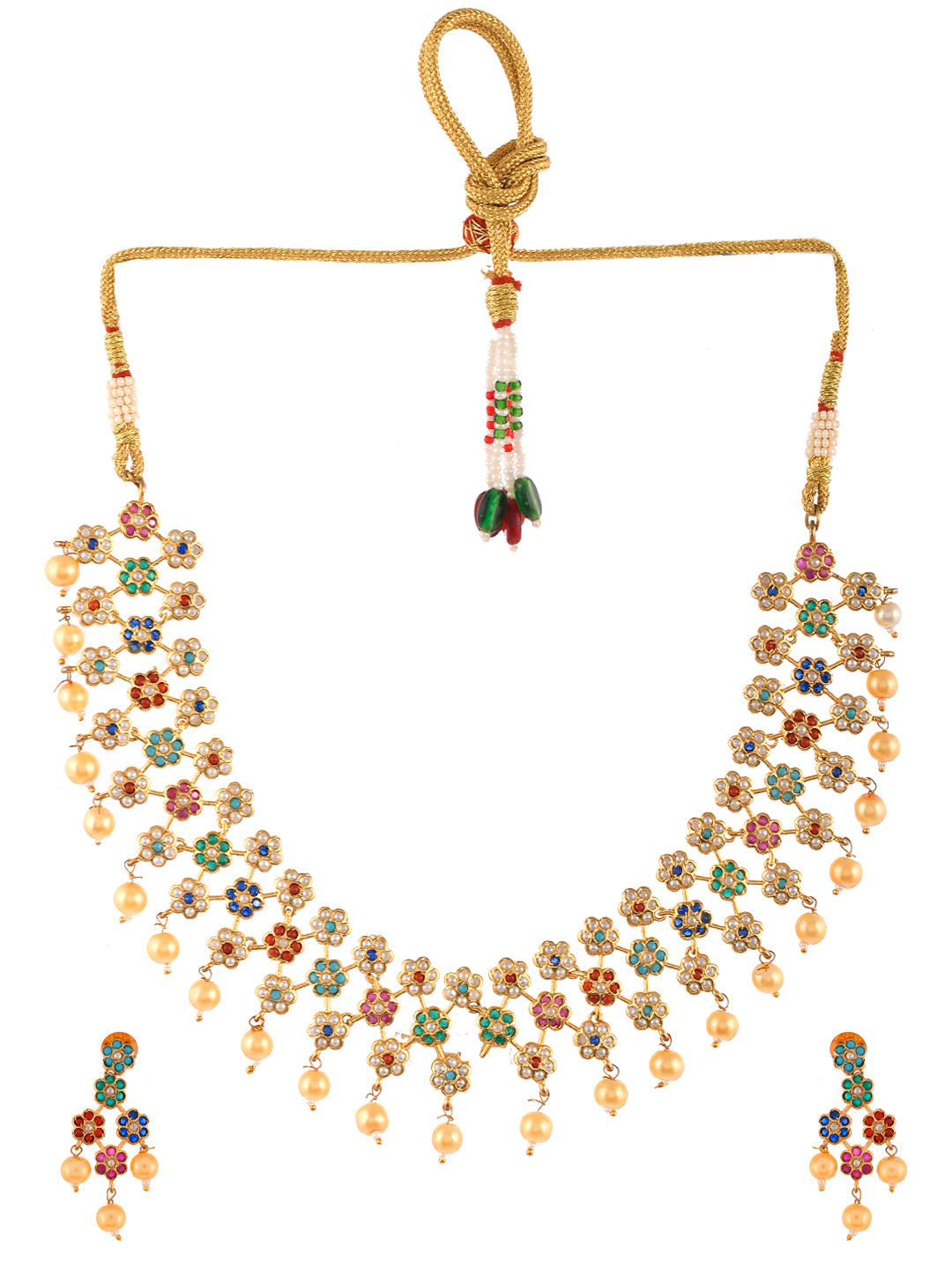Gold Plated American Diamond Floral Heavy Jewellery Set