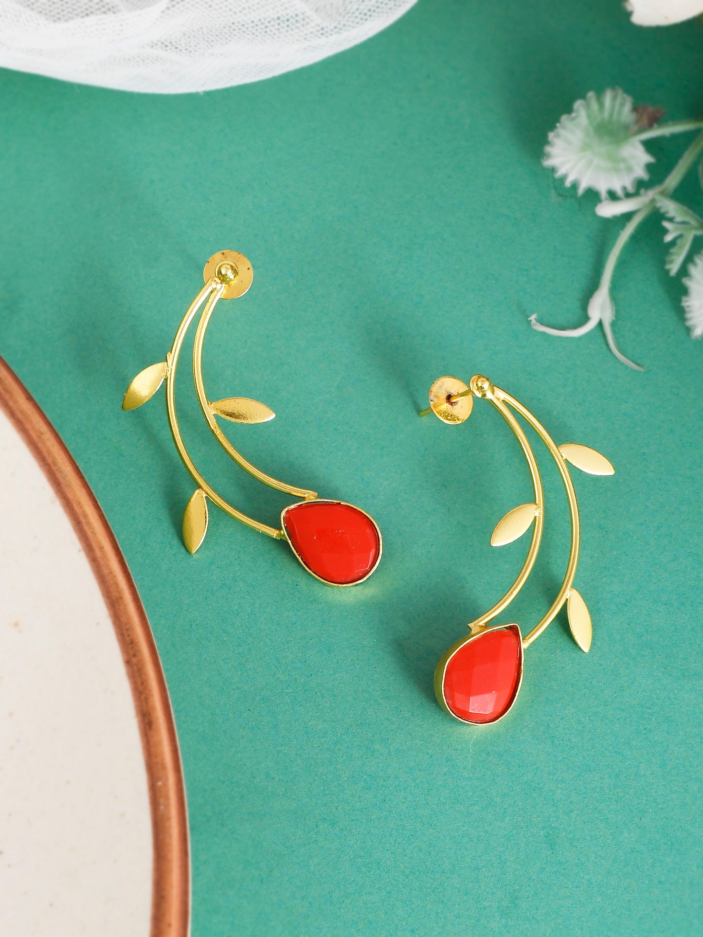 Gold-plated Leaf Shaped Drop Earrings for Women Online