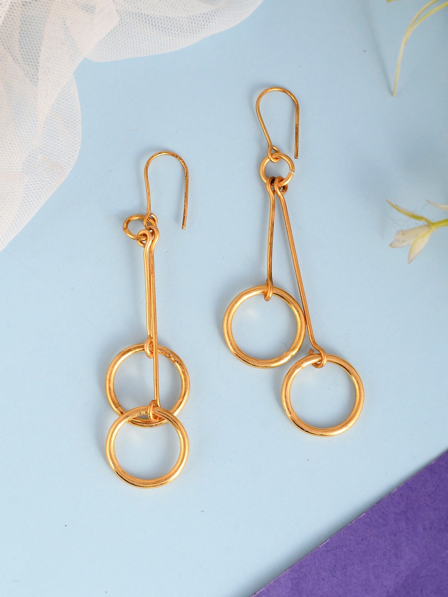 Gold Plated Contemporary Drop Earrings