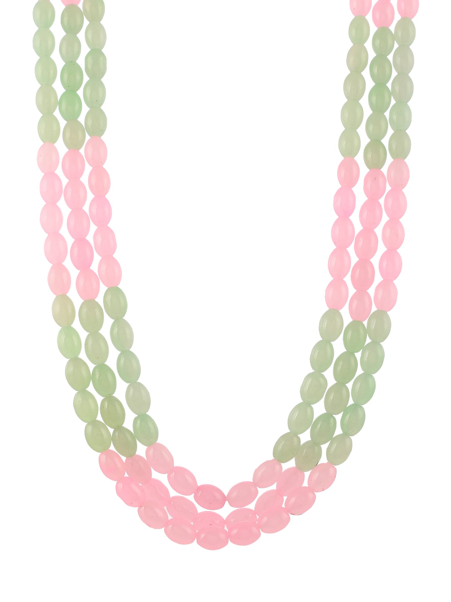 Unisex Gold Toned Pink Green Long Layered Necklace