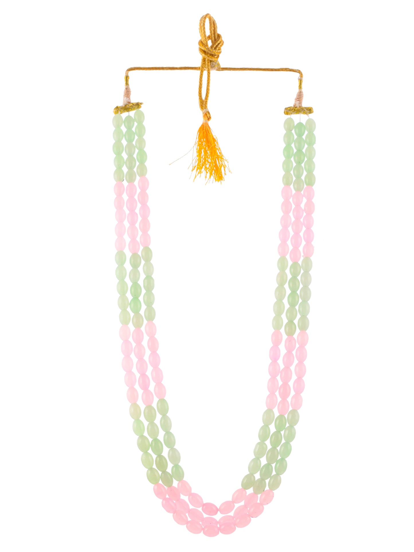 Unisex Gold Toned Pink Green Long Layered Necklace