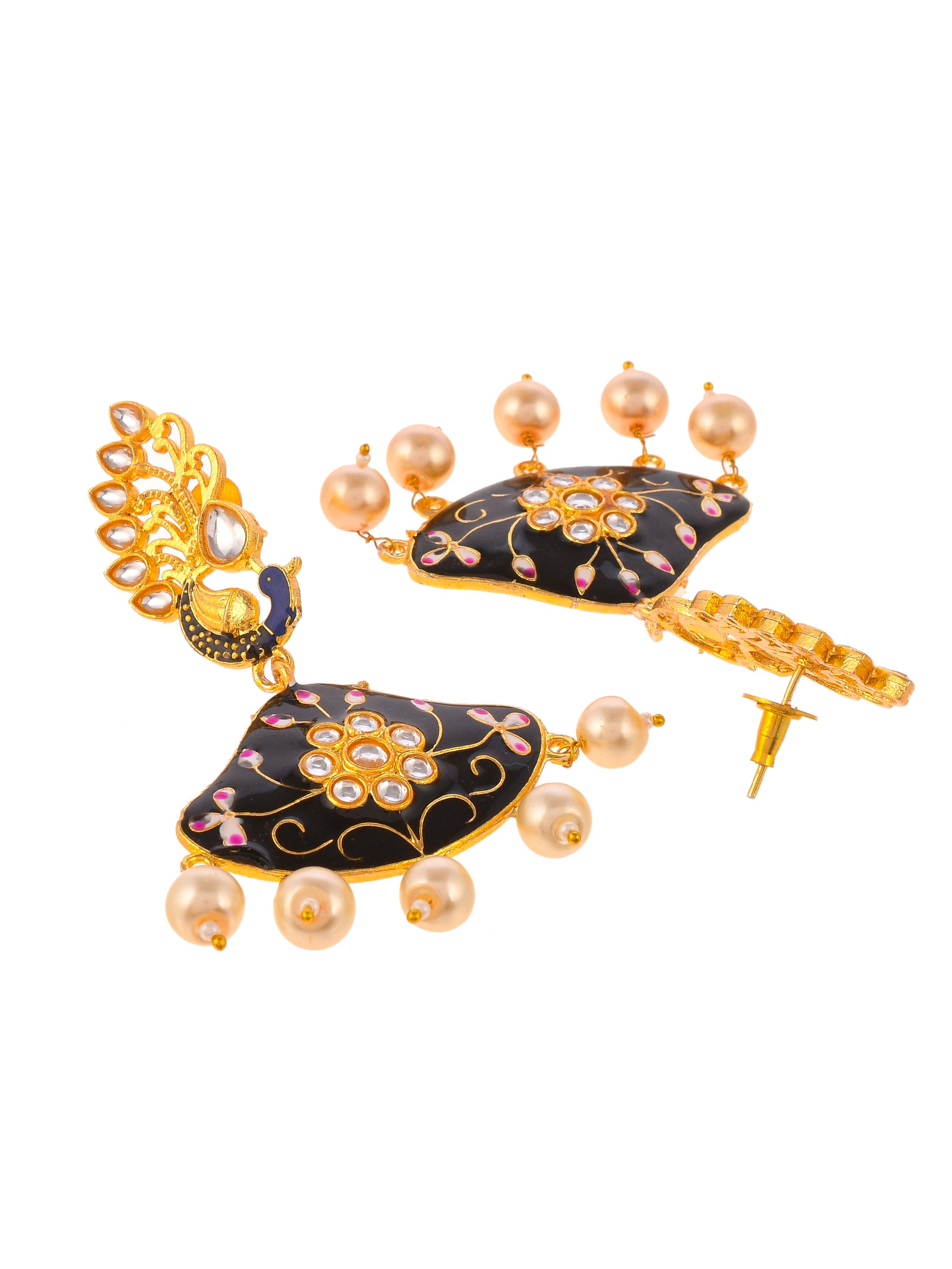 Gold Plated Handpainted Kundan Ethnic Peacock Drop Earring