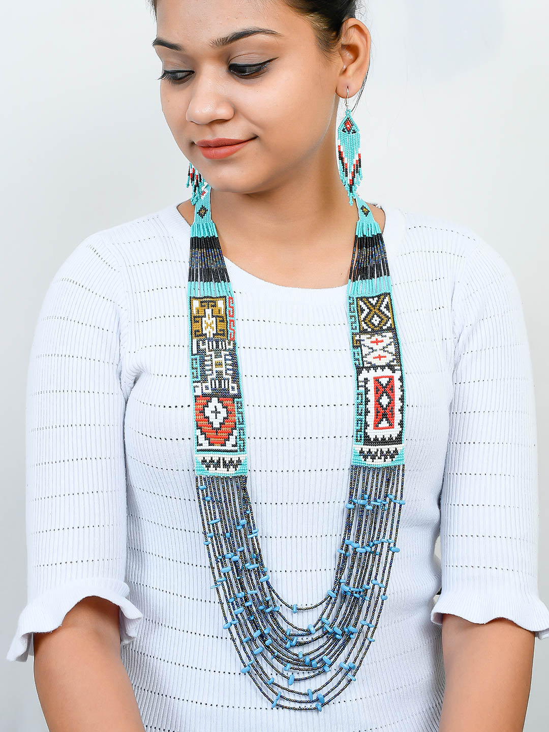 Multicoloured Multistrand Mexican Beads Necklaces for Women Online