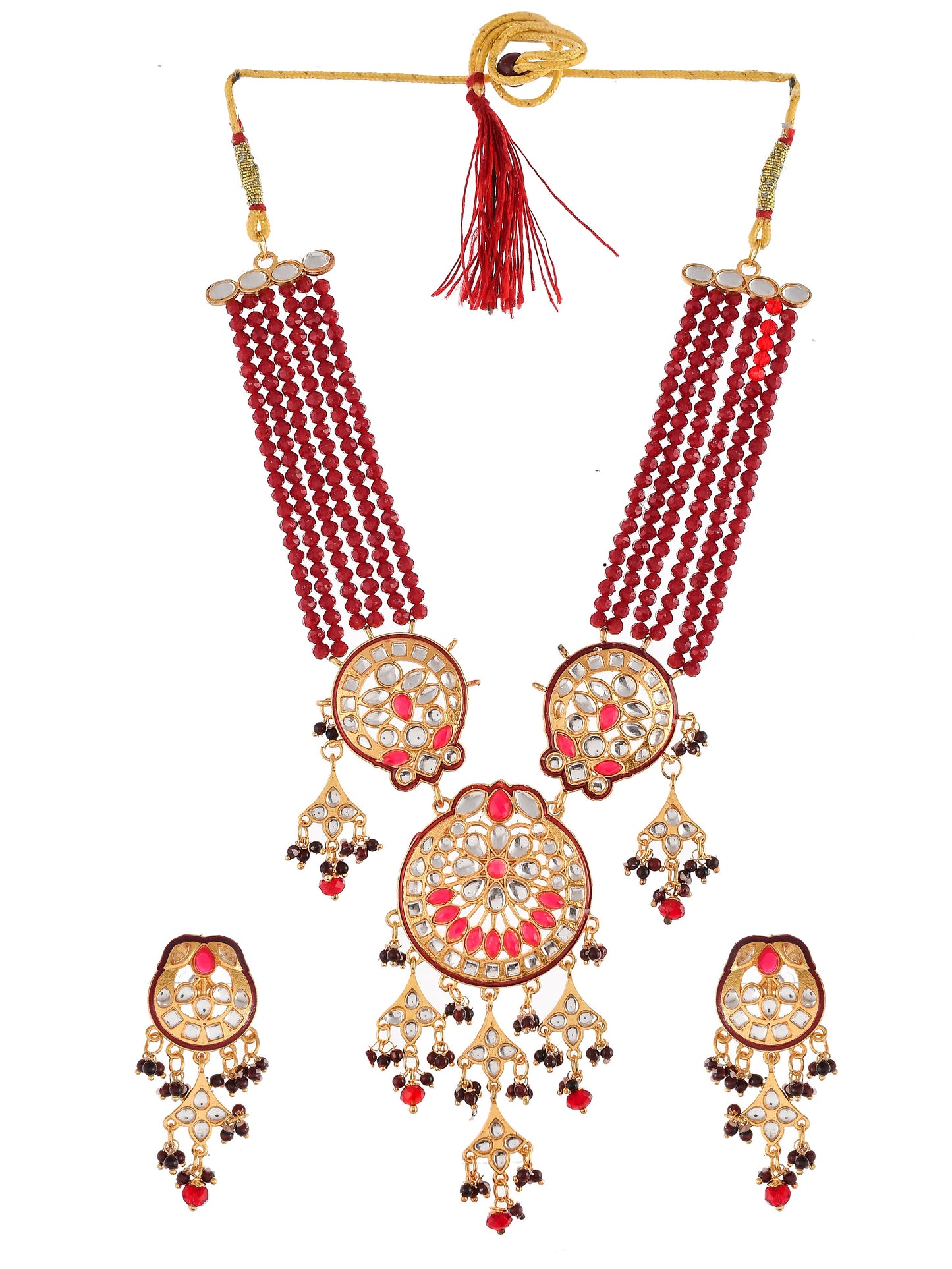 Gold Plated & Red Beaded Traditonal Jewellery Set