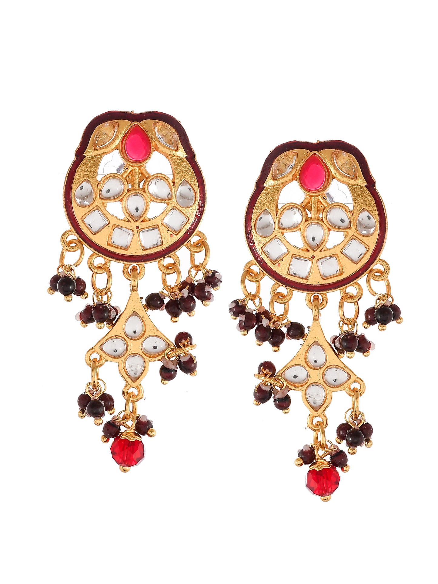Gold Plated & Red Beaded Traditonal Jewellery Set
