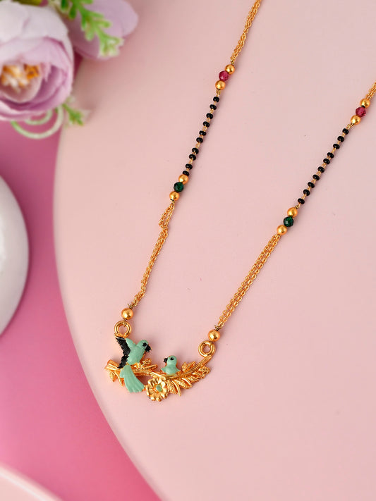 Gold Plated Black Beaded Peacock Design Mangalsutra